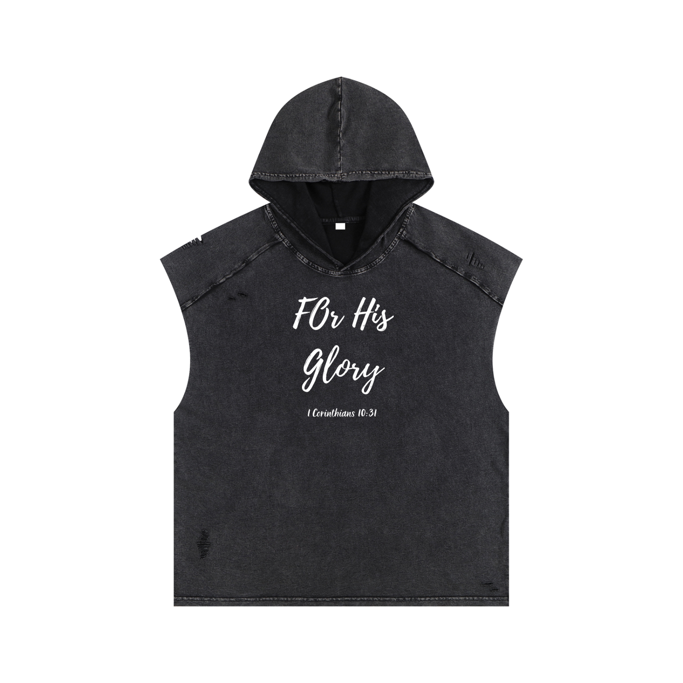 ML “For His Glory” Snow Washed Boxy Hooded Tank Top – Unisex Faith-Based Sleeveless Streetwear for Fall, Spring & Summer Christian Apparel