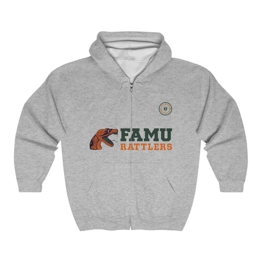 FAMU Hoodie, FL A&M U, HBCU Football, HomeComing, Classic Grad, Football, Black Excellence, Unisex Heavy Blend™ Full Zip Hooded Sweatshirt - Mighty Lifestyle