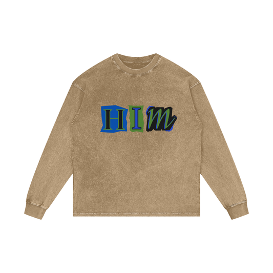 HIM Acid Wash Oversize Long Sleeve T-Shirt