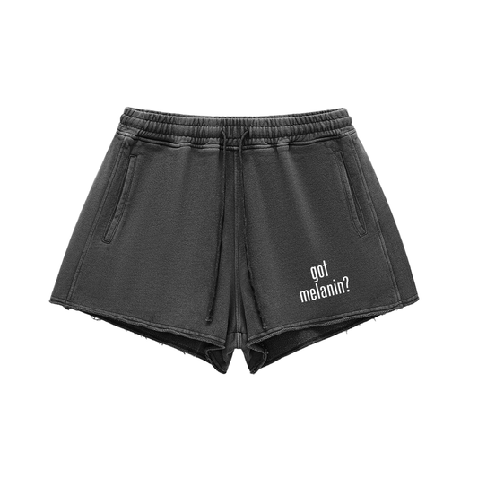 Got Melanin? Snow Washed Raw Edge Drawstring Shorts