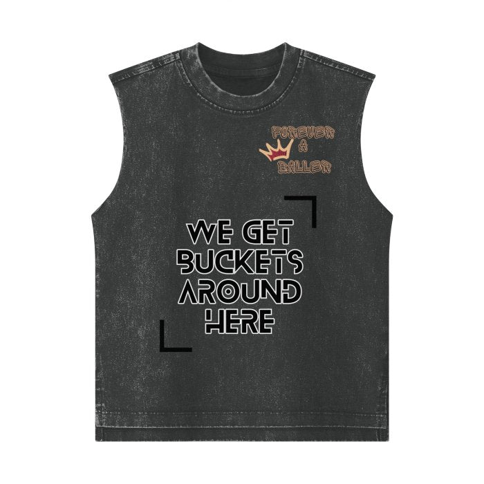 Forever A Baller We Get Buckets Youth Kids Sports Basketball Sleeveless Shirt Washed 100% Cotton Tank Top Mighty Lifestyle Basketball - Mighty Lifestyle