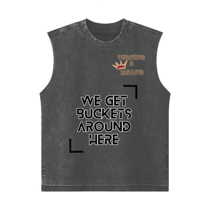 Forever A Baller We Get Buckets Youth Kids Sports Basketball Sleeveless Shirt Washed 100% Cotton Tank Top Mighty Lifestyle Basketball - Mighty Lifestyle