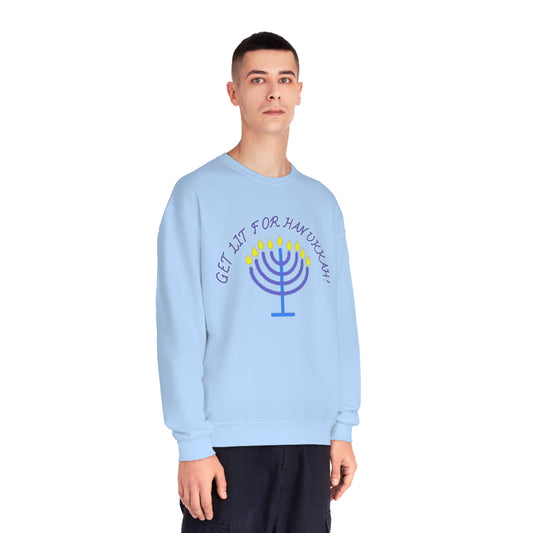 Get Lit for Hannukah Sweater, Ugly Sweater, Holiday Sweater, Sweater Party, Funny Holiday Sweater Unisex NuBlend® Crewneck Sweatshirt - Mighty Lifestyle