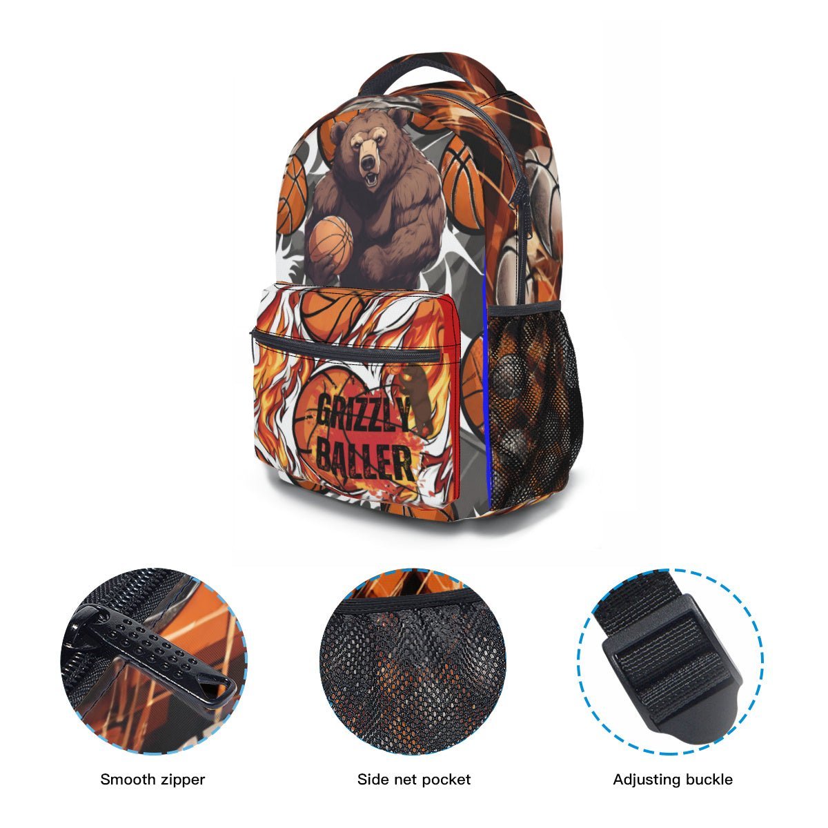 Grizzly Baller Backpack, Grizzly Baller School Bag, Grizzly Baller Bookbag, Grizzly Baller Carryon, Mighty Lifestyle Basketball Bag Gym Bag - Mighty Lifestyle