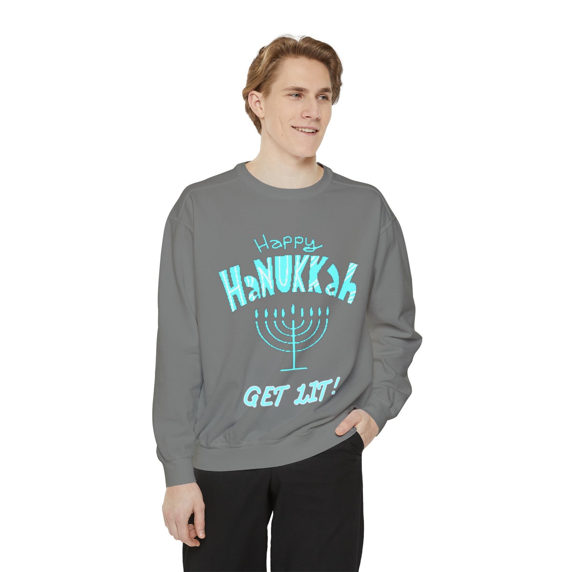 Hanukkah Sweater, Holiday, Hanukkah Season, Ugly Sweater, Sweater Party, Unisex Garment - Dyed Sweatshirt - Mighty Lifestyle