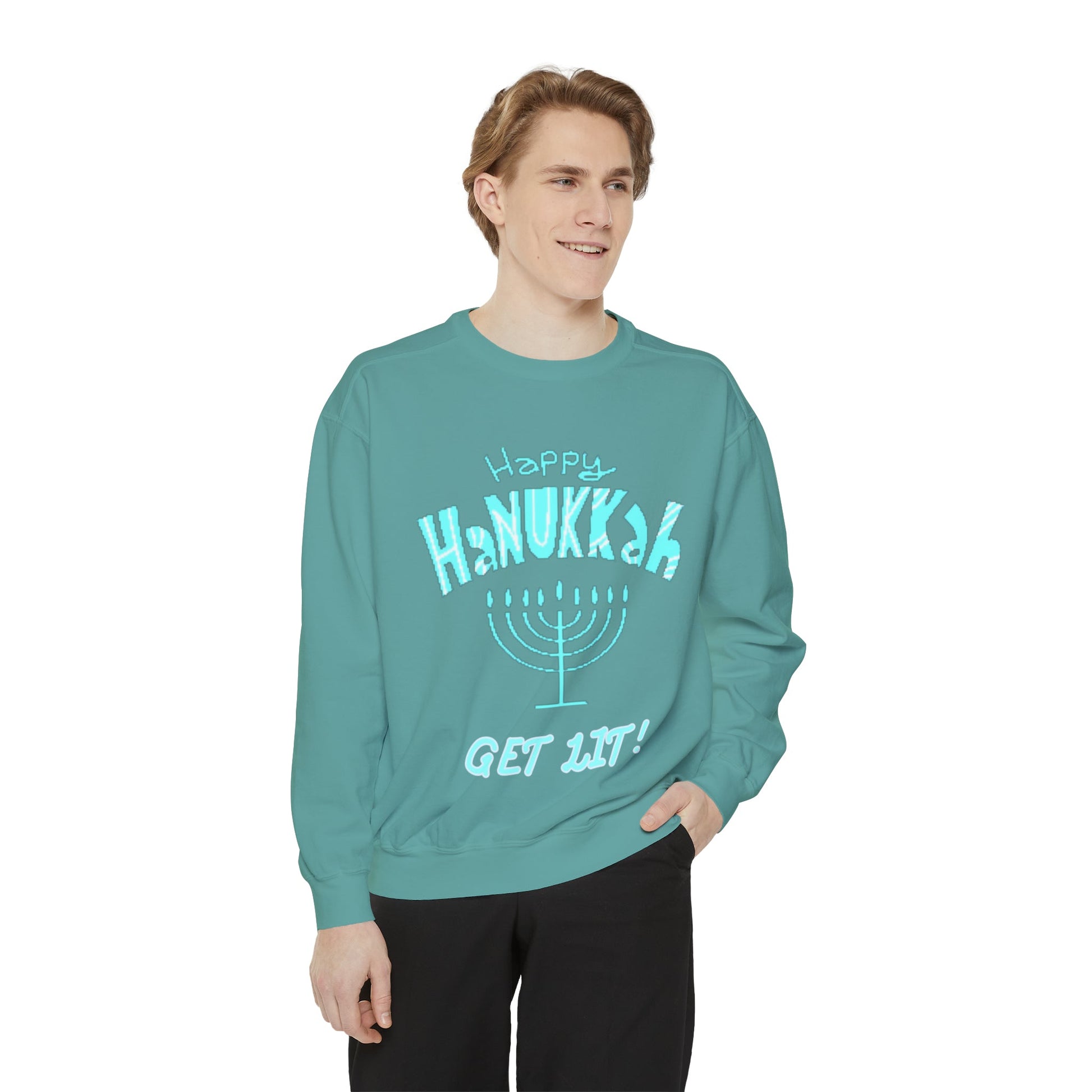 Hanukkah Sweater, Holiday, Hanukkah Season, Ugly Sweater, Sweater Party, Unisex Garment - Dyed Sweatshirt - Mighty Lifestyle