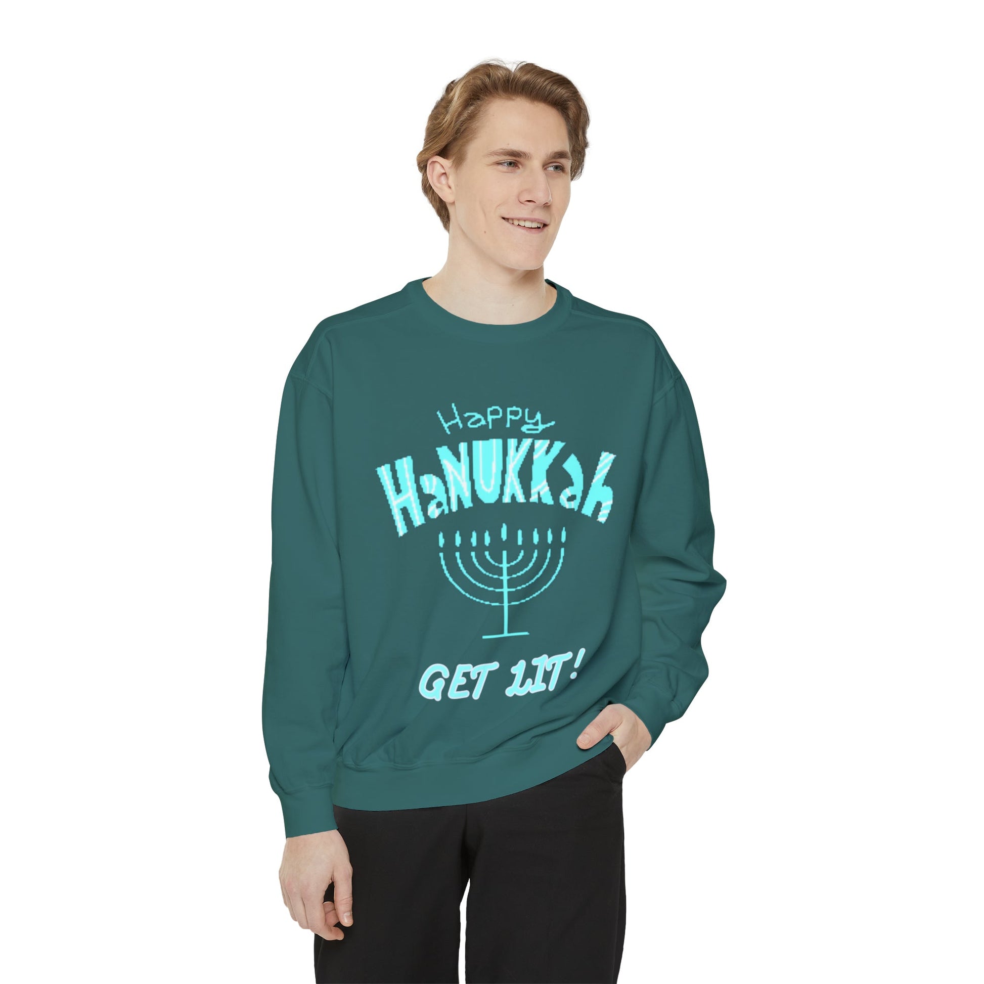 Hanukkah Sweater, Holiday, Hanukkah Season, Ugly Sweater, Sweater Party, Unisex Garment - Dyed Sweatshirt - Mighty Lifestyle
