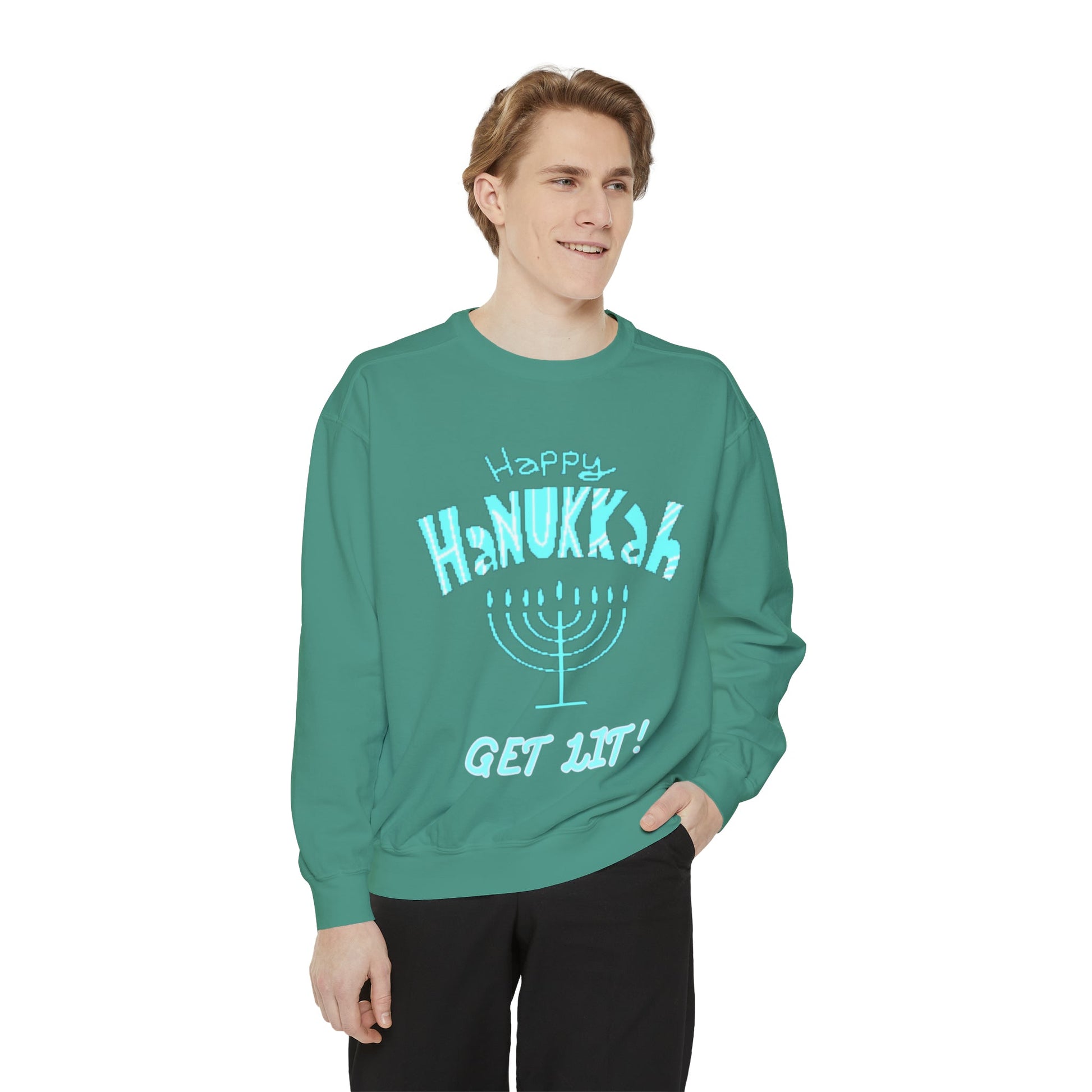 Hanukkah Sweater, Holiday, Hanukkah Season, Ugly Sweater, Sweater Party, Unisex Garment - Dyed Sweatshirt - Mighty Lifestyle