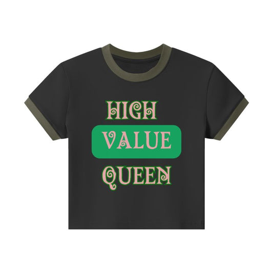 High Value Queen HBCU Culture (Black)Streetwear Summer Women's Vintage Color - Block Fitted Cropped Tee | AKA colors - Mighty Lifestyle