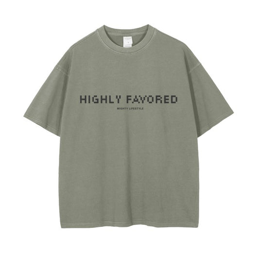Highly Favored Shirt | Statement Shirt |Vintage Wash Drop Shoulder T-Shirt - Mighty Lifestyle