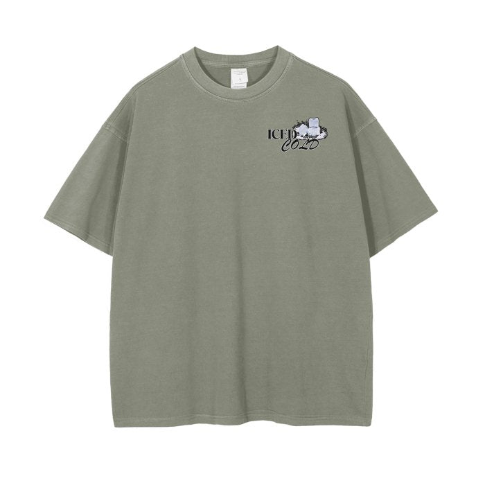 Iced Cold Mighty Lifestyle Streetwear Unisex Drop Shoulder Stone Wash T-Shirt - Mighty Lifestyle
