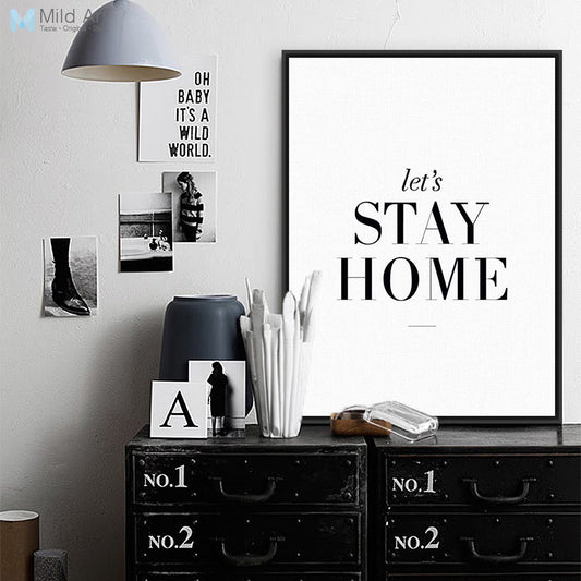 Let's Stay Home Wall Art | Minimalist Black White Typography Quotes A4 Poster Print Life Picture Canvas Painting No Frame Home Wall Art Decor - Mighty Lifestyle