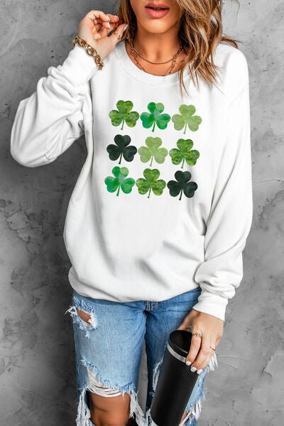 Lucky Clover Round Neck Dropped Shoulder Sweatshirt - Mighty Lifestyle