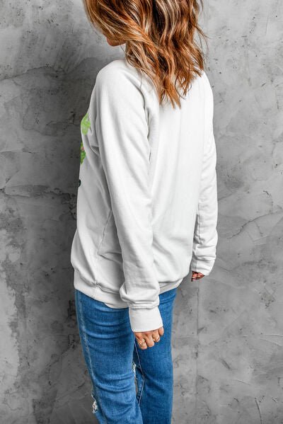 Lucky Clover Round Neck Dropped Shoulder Sweatshirt - Mighty Lifestyle