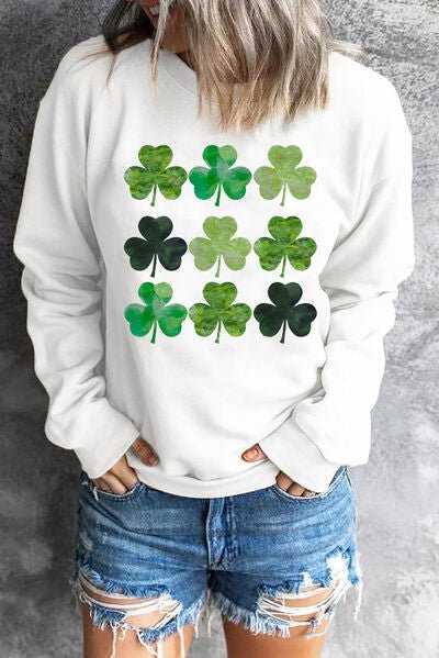 Lucky Clover Round Neck Dropped Shoulder Sweatshirt - Mighty Lifestyle
