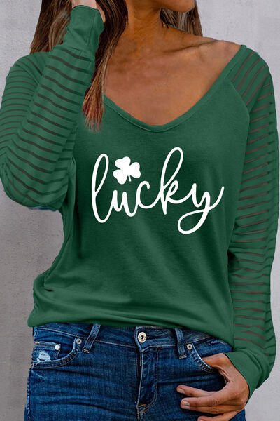LUCKY V - Neck Raglan Sleeve Blouse - Mighty Lifestyle
