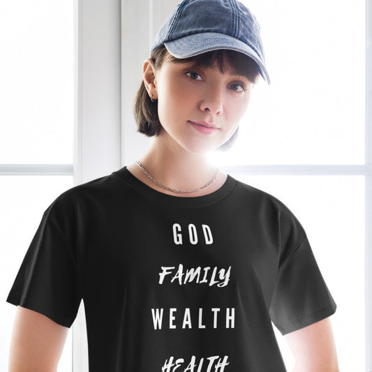 Mighty Lifestyle God Family Wealth Health Women’s crop top