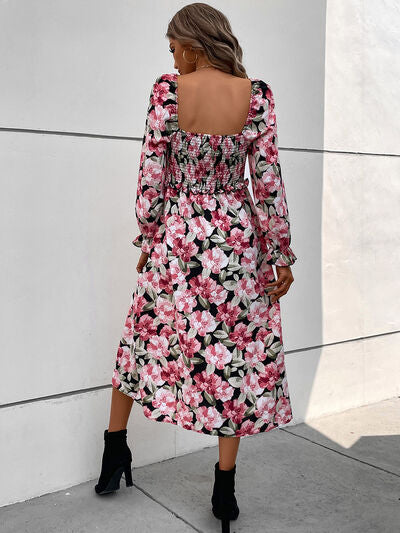 Slit Smocked Floral Flounce Sleeve Dress | Floral Dress | Feminine Dress